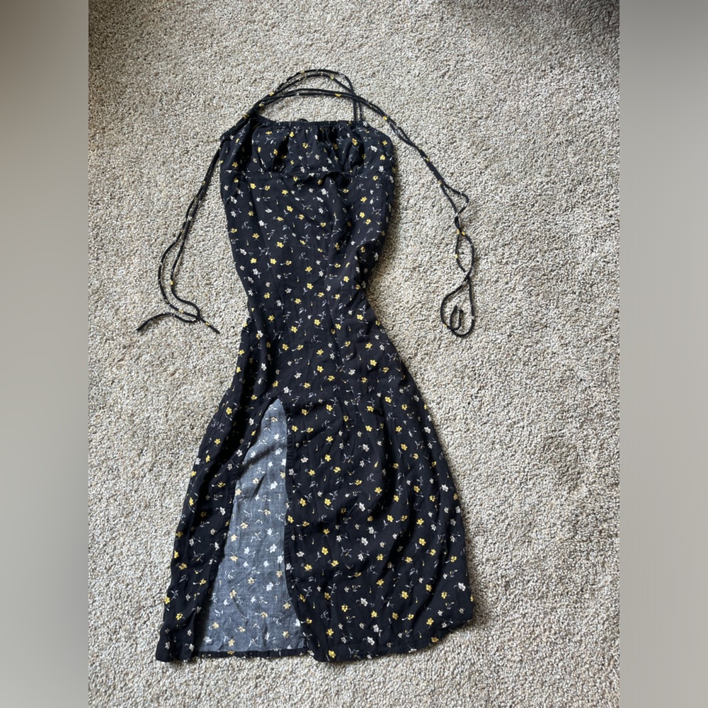 Motel Rocks Black Dress with Yellow Floral Print